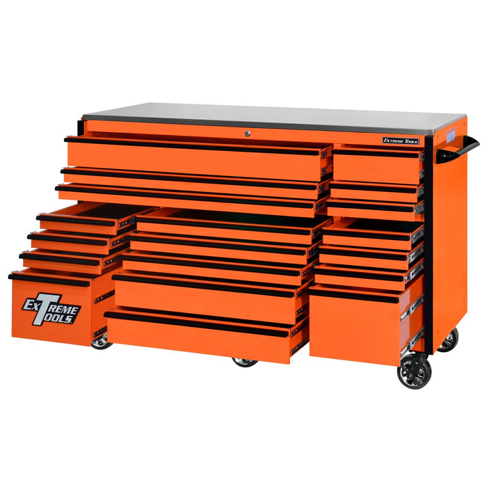 Extreme Tools RX Series 72in W x 30in D 19-Drawer Roller Cabinet 250 lb. Slides with Black Drawer Pulls