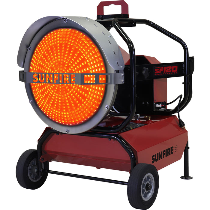SUNFIRE SF120 Portable Radiant Heater, Max Heat Output 120,000 BTU, Dual Fuel Radiator - left facing angled frontview