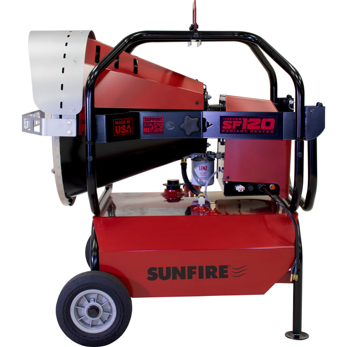 SUNFIRE SF120 Portable Radiant Heater, Max Heat Output 120,000 BTU, Dual Fuel Radiator - left facing angled sideview
