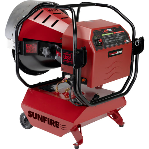 SUNFIRE SF80 Portable Radiant Heater, Dual Fuel Radiator, Max Heat Output 80,000 BTU/Hr - angled view from the back