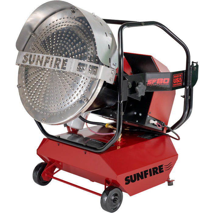 SUNFIRE SF80 Portable Radiant Heater, Dual Fuel Radiator, Max Heat Output 80,000 BTU/Hr - a little to the left angled front view