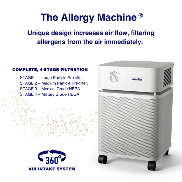 Austin Air “Allergy Machine” Air Purifier - unique design increases air flow, filtering allergens from the air immediately