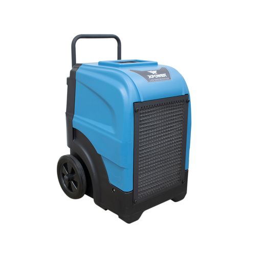 XPOWER XD-165L 165-Pint LGR Commercial Dehumidifier with Automatic Purge Pump, Drainage Hose, Handle and Wheels for Water Damage Restoration, Clean-up Flood, Basement, Mold, Mildew - angled view