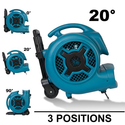 XPOWER P-830H 1 HP 3600 CFM 3 Speed Air Mover, Carpet Dryer, Floor Fan, Blower with Telescopic Handle and Wheels - sideview
