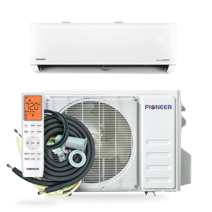 Pioneer® Quantum Hyperformance™ 9,000 BTU 25 SEER2 230V High-Wall Ductless Energy-Star Mini-Split Air Conditioner Inverter Hyper Heat Pump Full Set