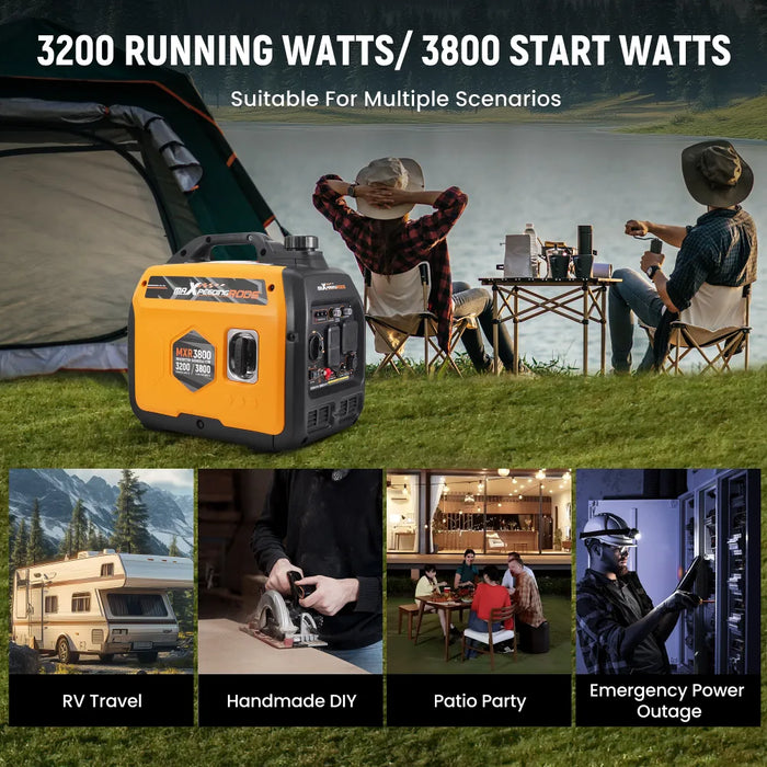 MaXpeedingrods Gas Powered 3.8KW Portable Inverter Generator Super Quiet 58dB Home Backup