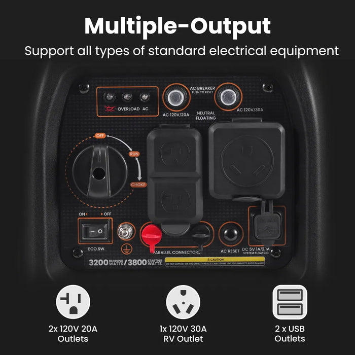 MaXpeedingrods Gas Powered 3.8KW Portable Inverter Generator Super Quiet 58dB Home Backup