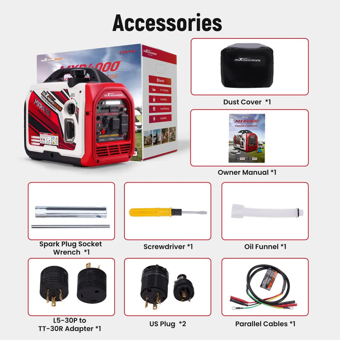 MaXpeedingrods 4000W Gas Generator Inverter Portable for Home Camping EV-Charging w/ Bluetooth