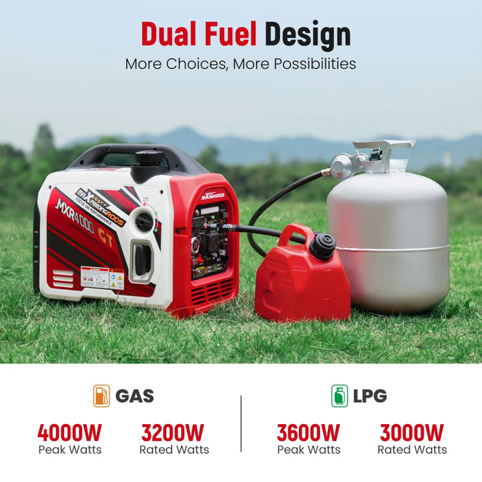 MaXpeedingrods 4000 Watt Portable Dual Fuel Propane/Gas Generator Inverter Bluetooth E-Start