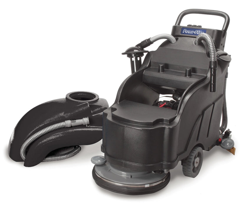 Powr-Flite Predator Walk Behind Battery Powered Automatic Scrubber 17" - angled sideview with open top