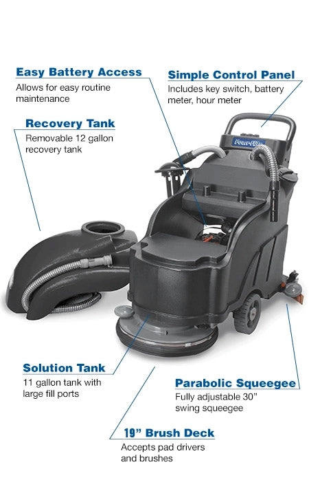 Powr-Flite Predator Walk Behind Battery Powered Automatic Scrubber 20" - details and features