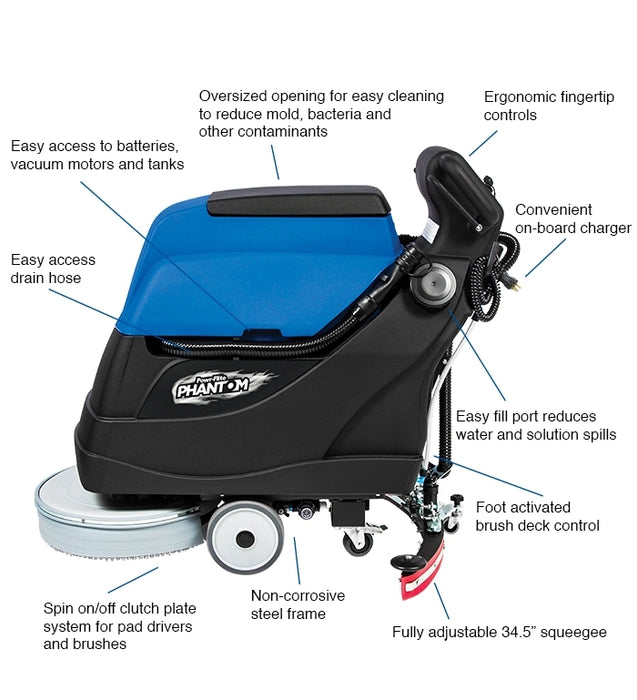 Powr-Flite Battery Powered Phantom Traction-Drive Scrubber 20" - details and features