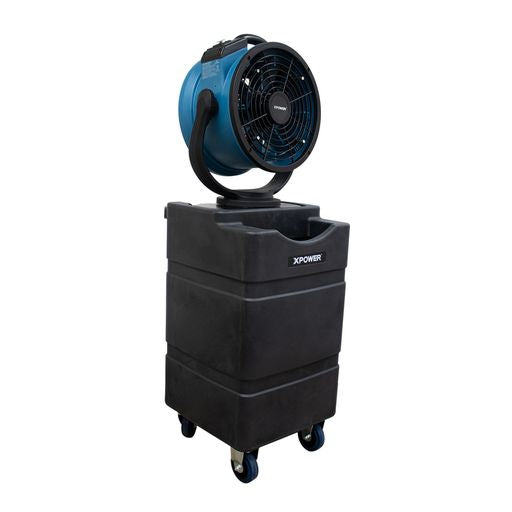 XPOWER FM-88WK2 Multipurpose Oscillating 3 Speed Outdoor Cooling Misting Fan with Built-In Water Pump, Hose, and WT-90 Mobile Water Reservoir Tank - angled view