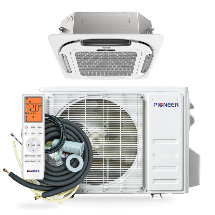 Pioneer® Quantum Ultra™ 9,500 BTU 23 SEER2 230V 8-Way Ceiling Cassette Ductless Mini-Split Air Conditioner Inverter Heat Pump Full Set