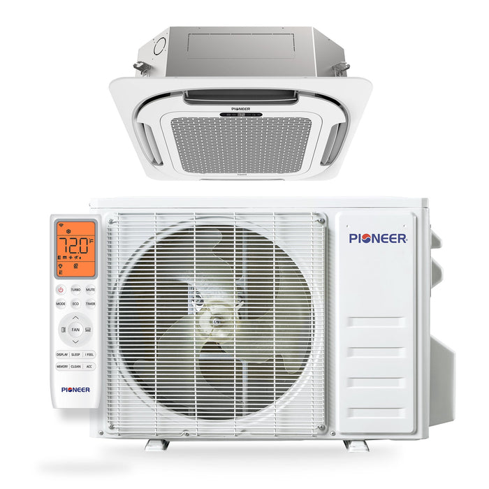 Pioneer® Quantum Ultra™ 9,500 BTU 23 SEER2 230V 8-Way Ceiling Cassette Ductless Mini-Split Air Conditioner Inverter Heat Pump Full Set