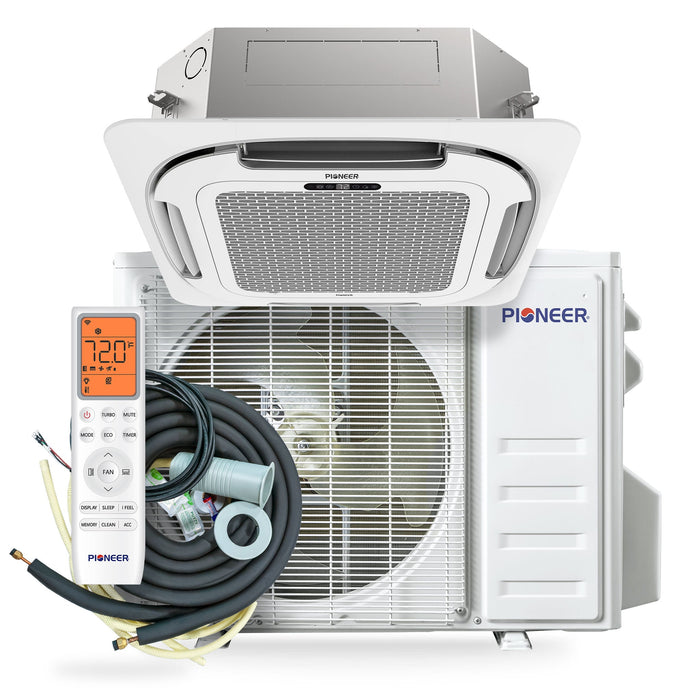 Pioneer® Quantum Ultra™ 16,000 BTU 20.5 SEER2 230V 8-Way Ceiling Cassette Ductless Mini-Split Air Conditioner Inverter Heat Pump Full Set
