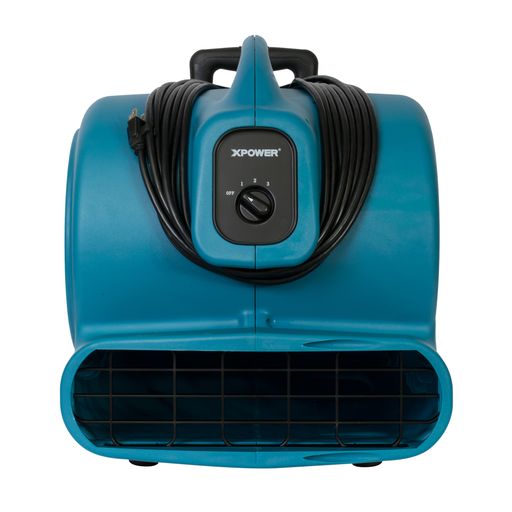 XPOWER P-830H 1 HP 3600 CFM 3 Speed Air Mover, Carpet Dryer, Floor Fan, Blower with Telescopic Handle and Wheels - frontview